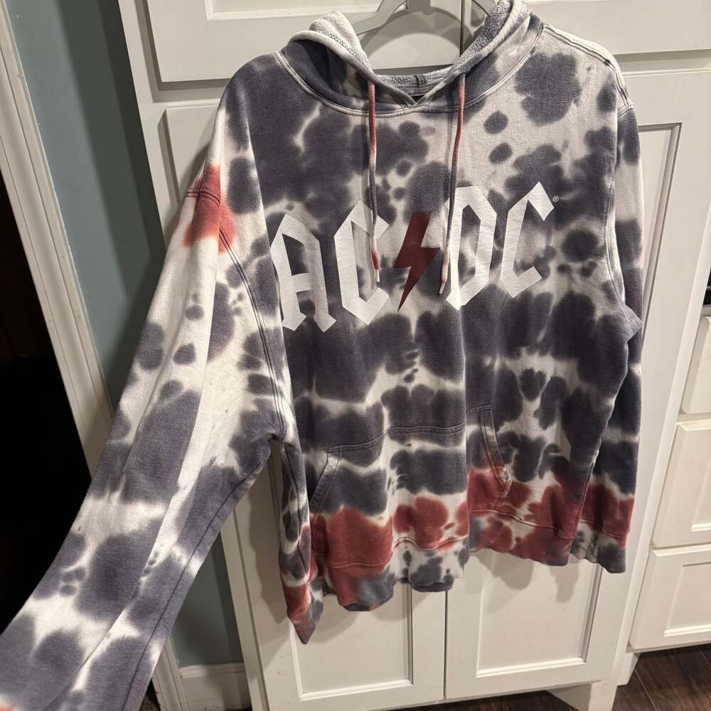 AC/DC Gray and Maroon Tie Dye Graphic Pullover Hoodie